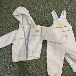 Seersucker duck overall and jacket set